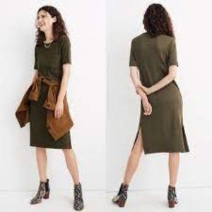 Madewell Green Sheath Midi Dress Short Sleeve Crew Neck